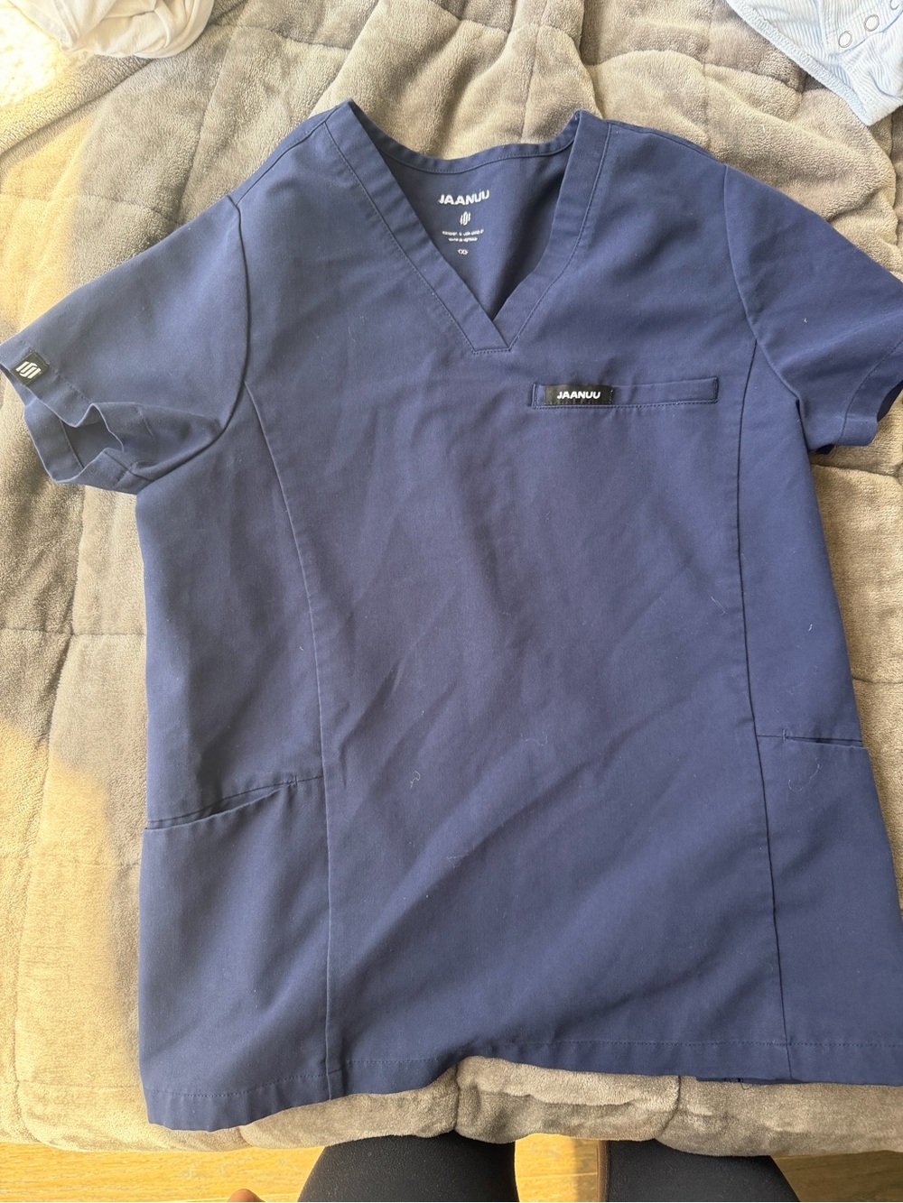 Jaanuu Navy V-Neck Scrub Top with Patch Pocket XXS